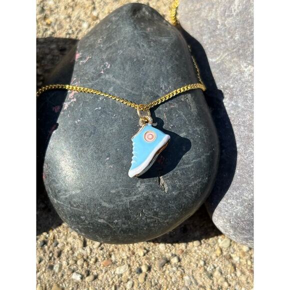 Whimsy Necklace:  Gold Plated Mini Mushroom, Blue Sneaker, Black Kitty.  Unique! - Picture 9 of 16